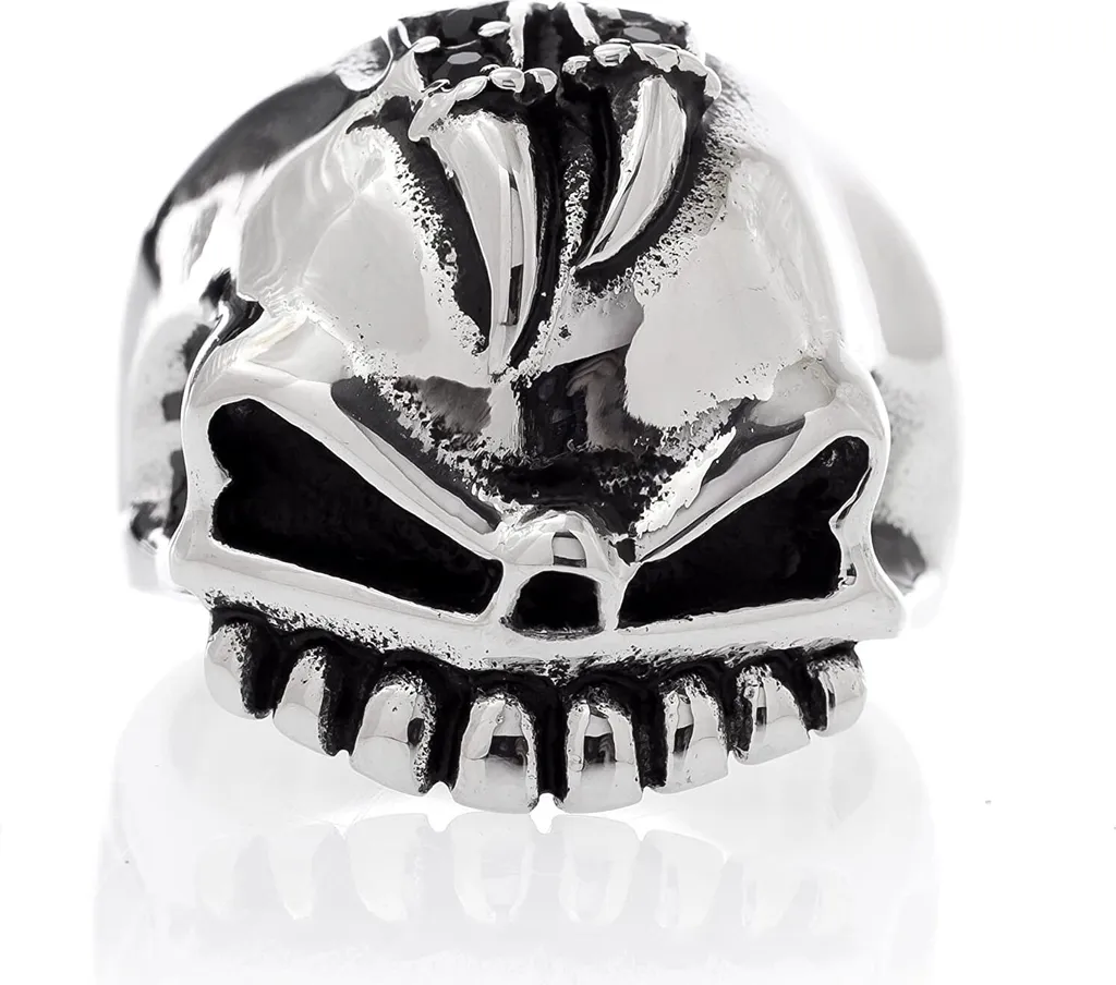 Karisma Anello Teschio Acciaio 316L Pietre Nere Gotico - SRSK002 59