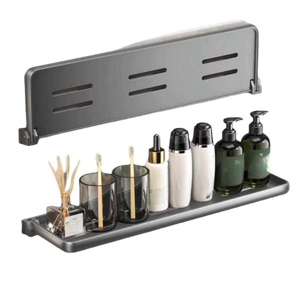 Klappbares Wandregal ohne Bohren – Aluminium Ablage, wasserfest, platzsparend, vielseitig, belastbar, doppelt, grau, 50cm