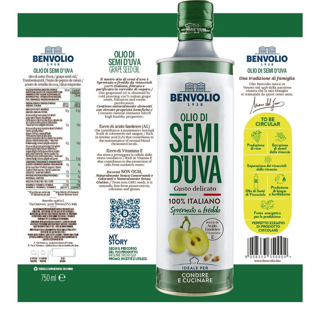 Benvolio 1938 Traubenkernöl 100% italienisch 750ml – Produktbild 