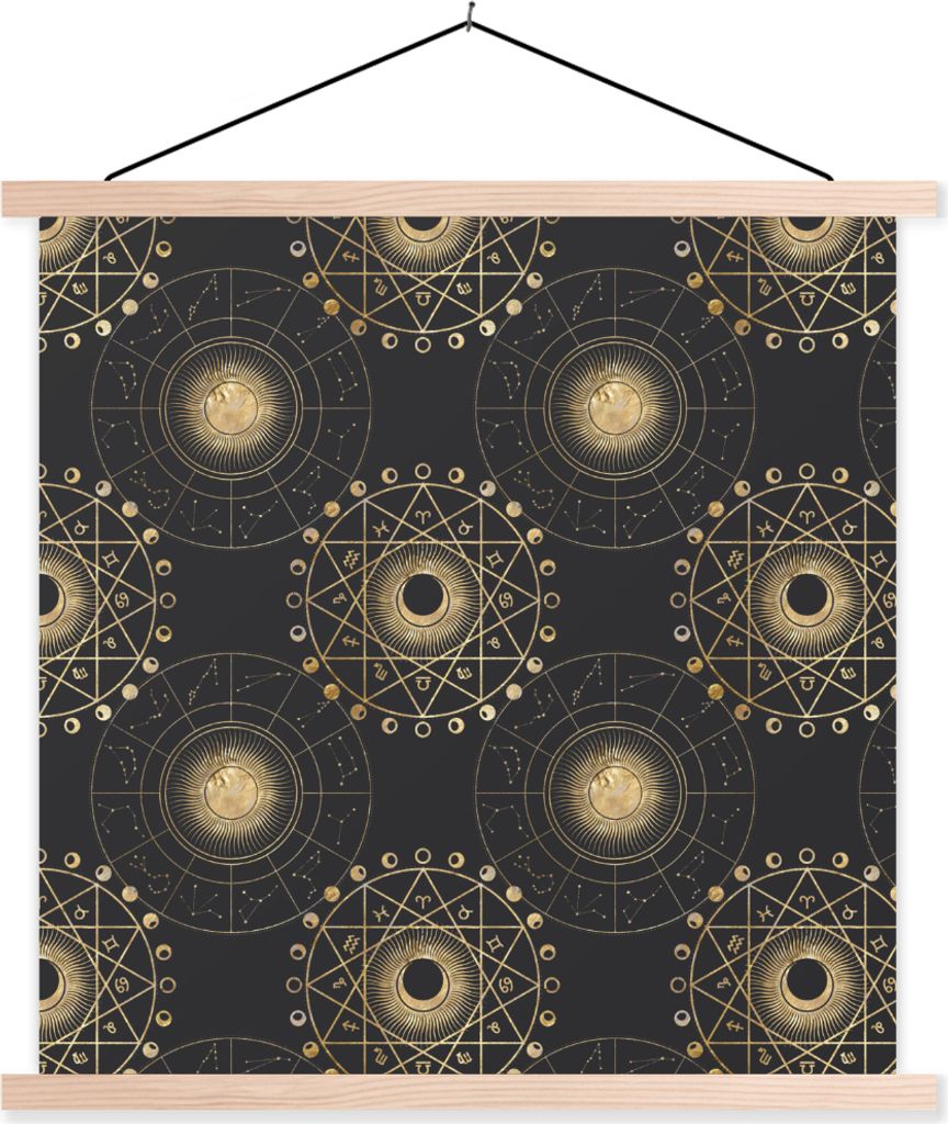 MuchoWow Textilposter Muster - Spirituell - Gold 60x60 cm mit holzfarbenen Rahmen - Wanddekoration