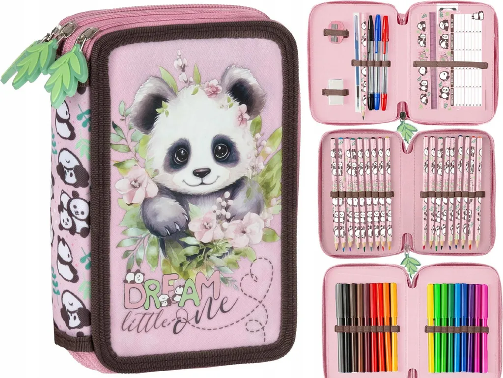 Trousse à crayons triple Derform avec panda mignon et 10 accessoires - 6