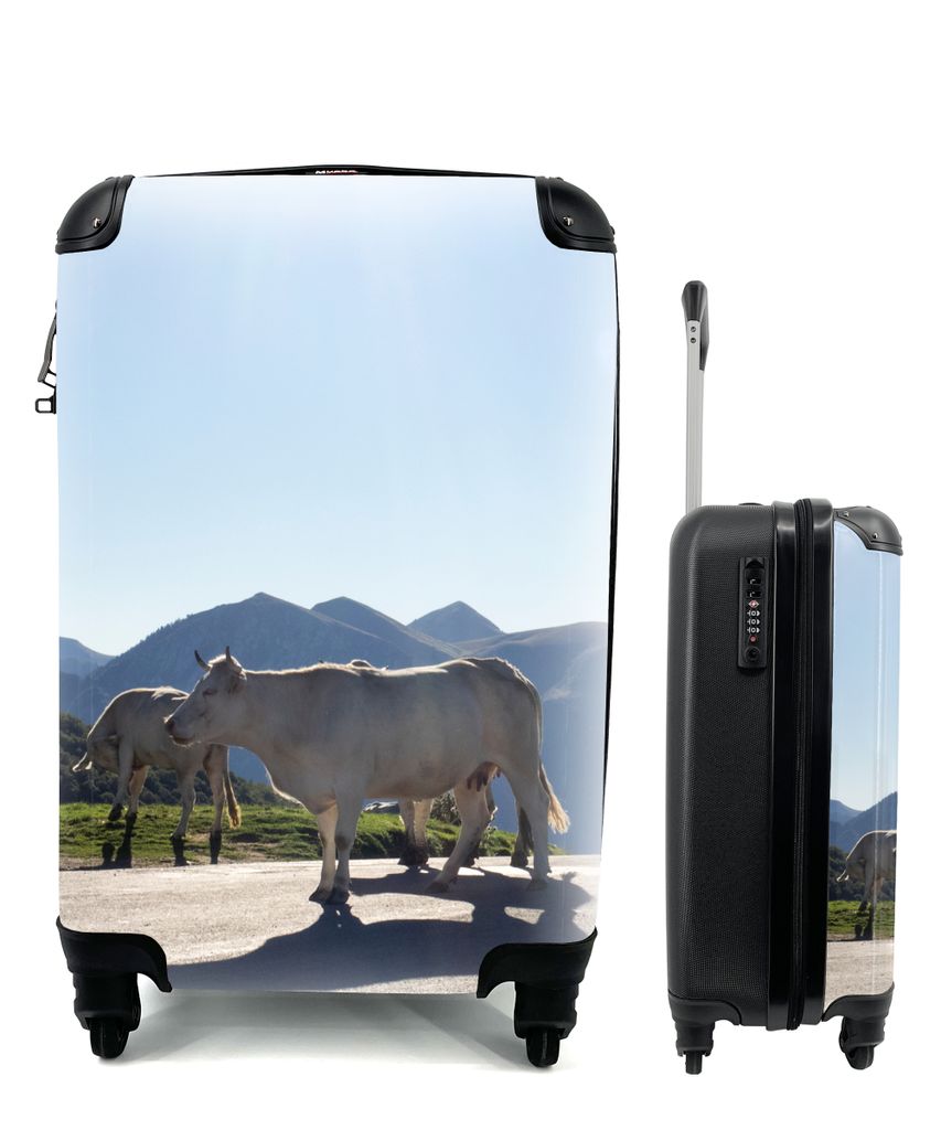 MuchoWow Koffer Handgepäck Trolley Rollkoffer Kleine Reisekoffer mit 4 Rollen - Schottische Highlander - Licht - Berge - Natur - Cabin Size < 55...