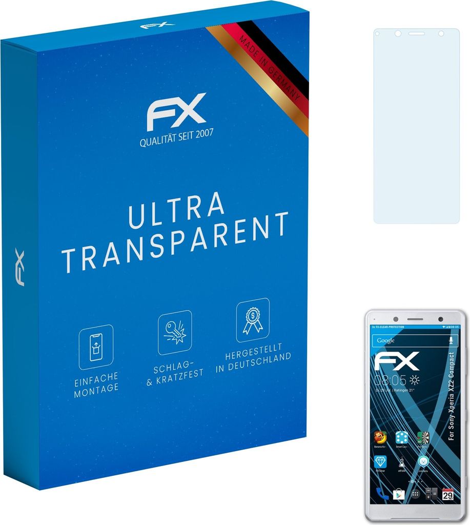 atFoliX FX-Clear 3x Schutzfolie kompatibel mit Sony Xperia XZ2 Compact Displayschutzfolie