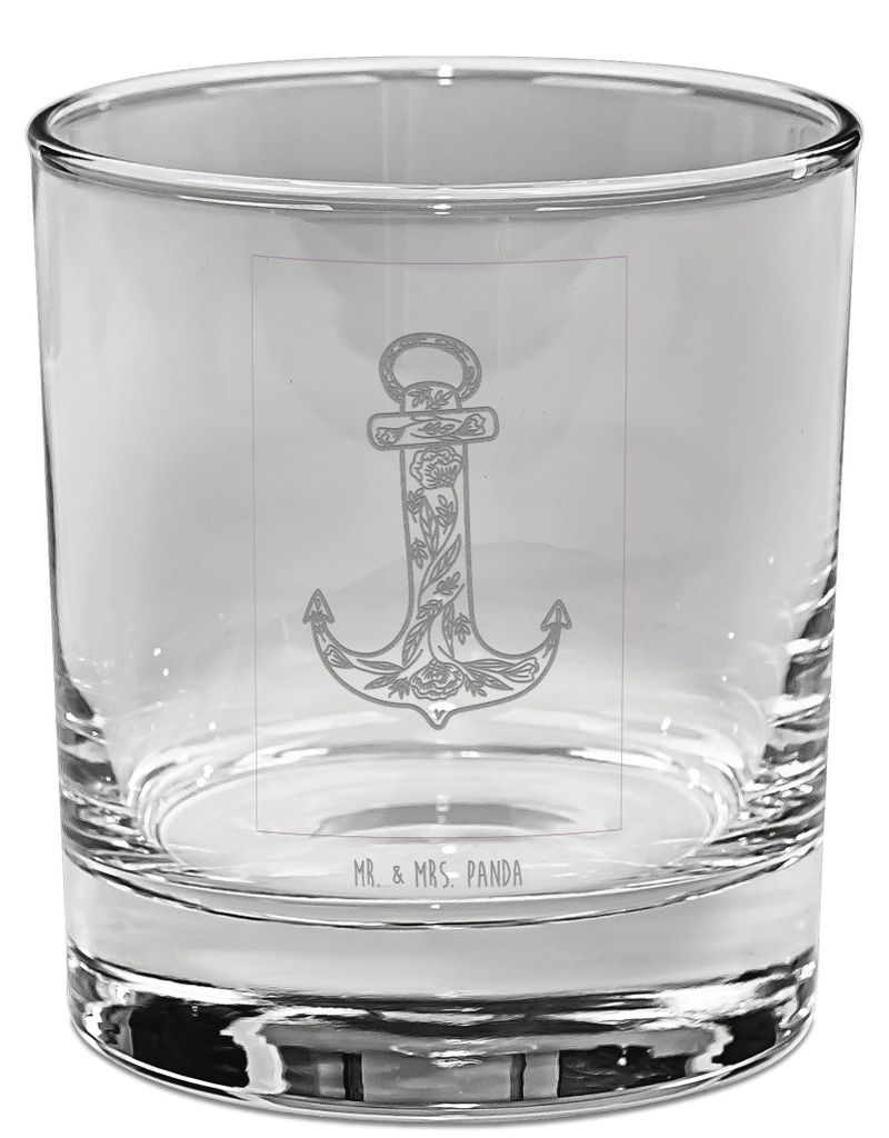 Mr. & Mrs. Panda Whiskyglas Anker Blau - Transparent - Geschenk, Whiskey Tumbler, Lustige Sprüche, Old Fashioned Glas, Scotch