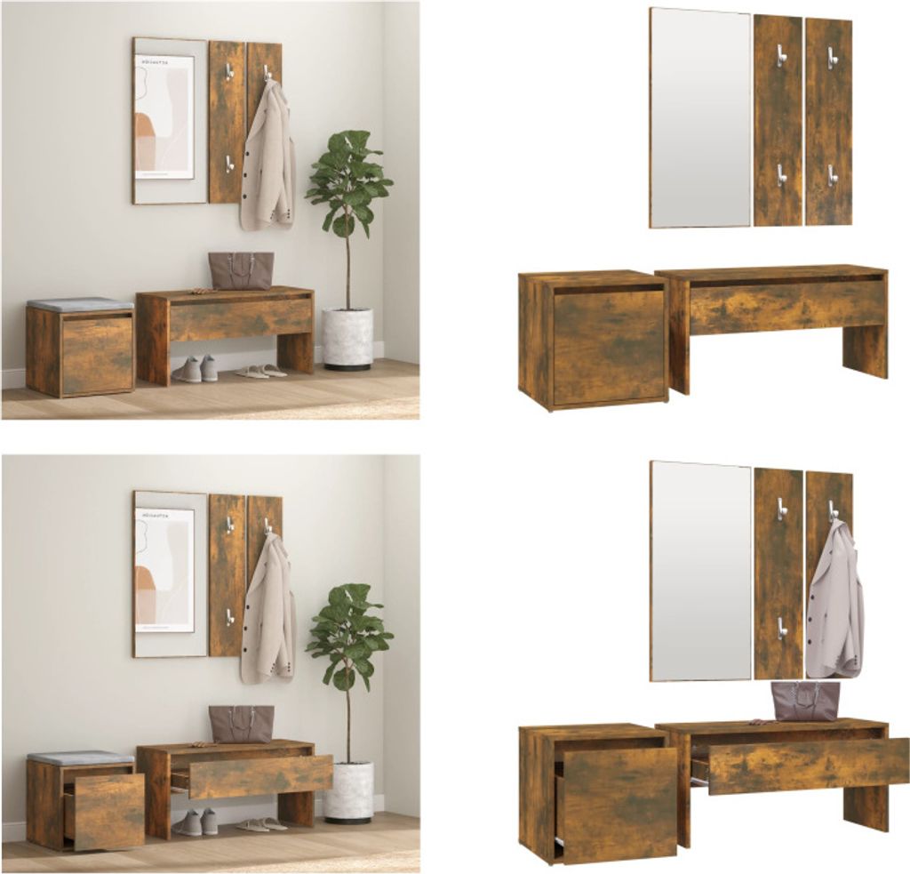 vidaXL Flurmöbel Set Räuchereiche Holzwerkstoff - Flurmöbel Set - Flurmöbel Sets - Flurmöbel - Flurmöbelset