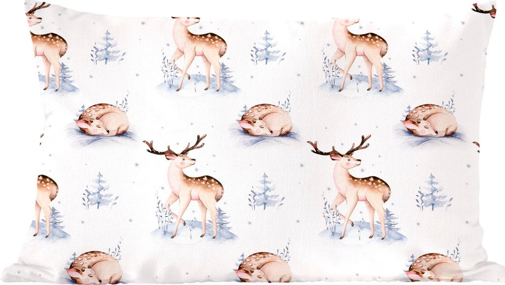 MuchoWow Zierkissen Sofakissen Wohnzimmer Dekokissen 60x40 cm Winter - Schnee - Hirsche - Kopfkissen - Polster mit Foto