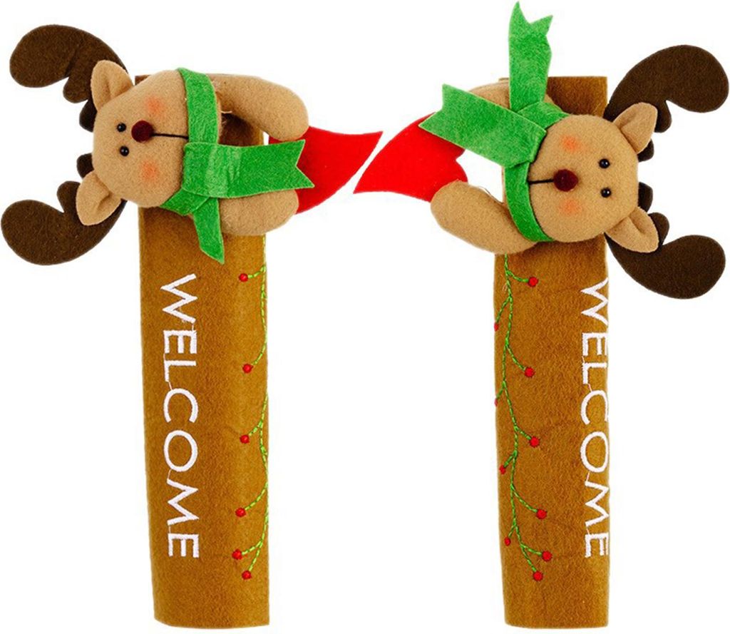 1 Paar Weihnachts-Kühlschrankgriff-Handschuhe mit Weihnachtsmann-, Schneemann- und Elchmotiven, Küchen-Kühlschrankgriff-Set, Heimdekoration
