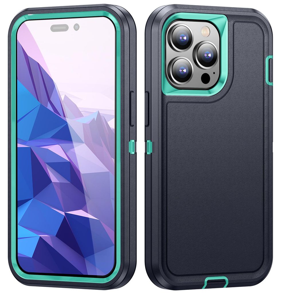 Handyhülle für iPhone 15 Pro Max Hybrid Dreilagige Militärischer Heavy Duty Stoßfeste Schutzhülle Blau