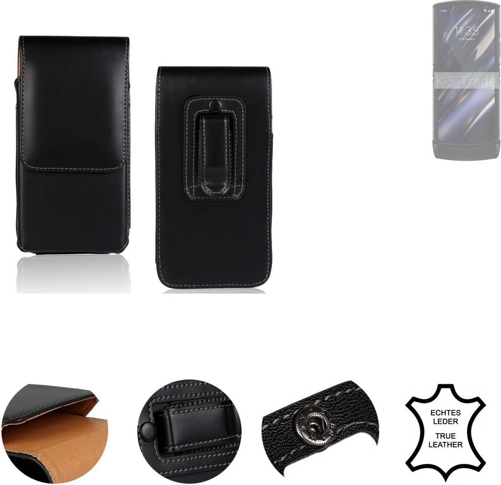 K-S-Trade Holster Gürteltasche Handy Hülle Schutzhülle kompatibel mit Motorola Razr (2019) Handyhülle Leder schwarz, 1x