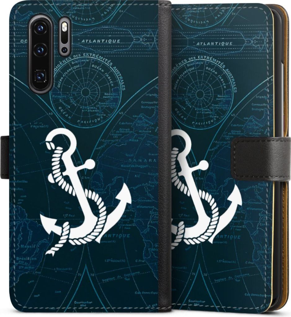 DeinDesign Klapphülle für Huawei P30 Pro Handytasche Lederhülle Tasche Anker Landkarte Segeln