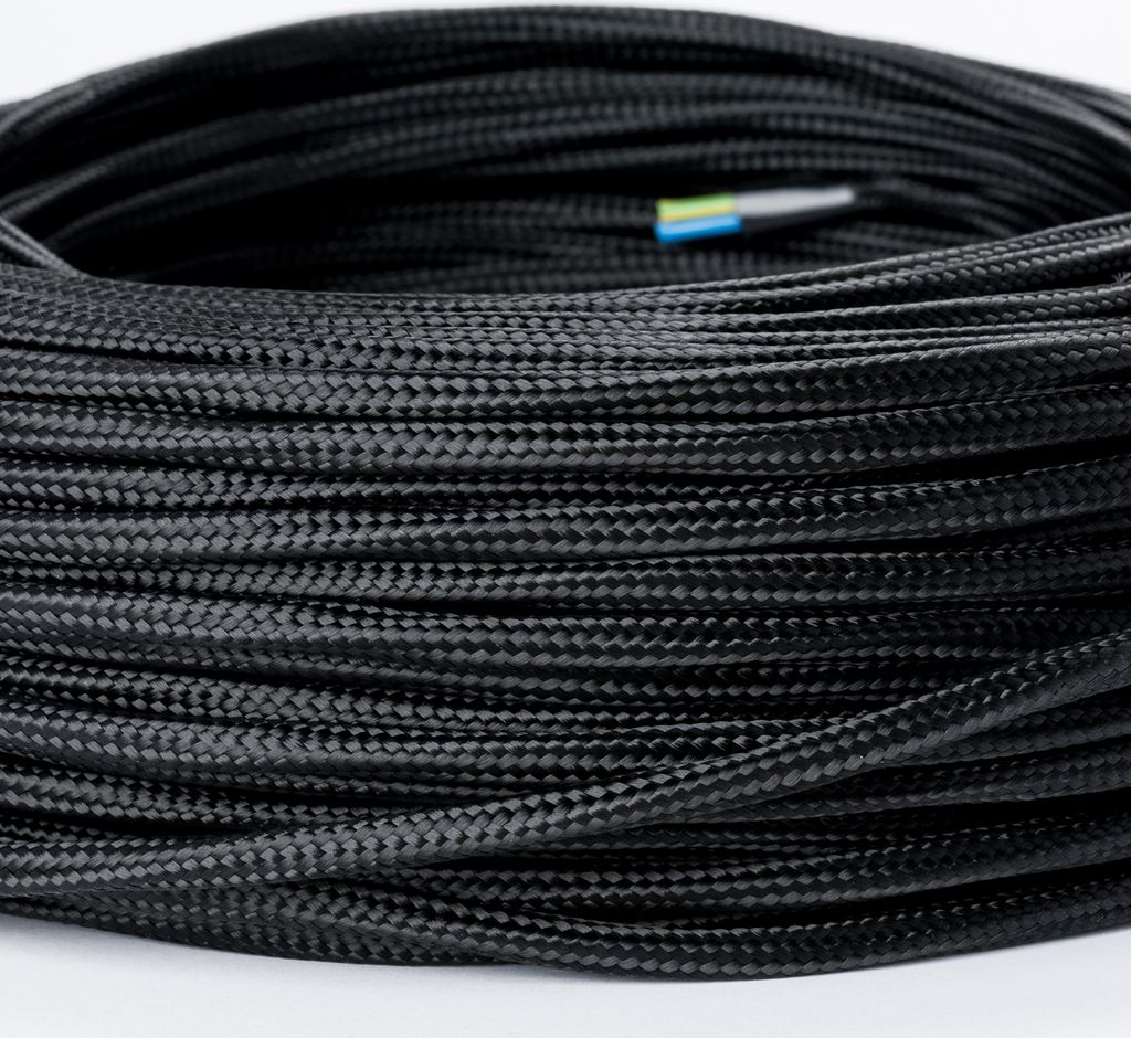 Textilkabel Lampenkabel YML 3-adrig, (3x 0,75mm) Elektrisches Kabel Textil ummantelt mit Erdleiter für Leuchten Lampen, Schwarz, 5m