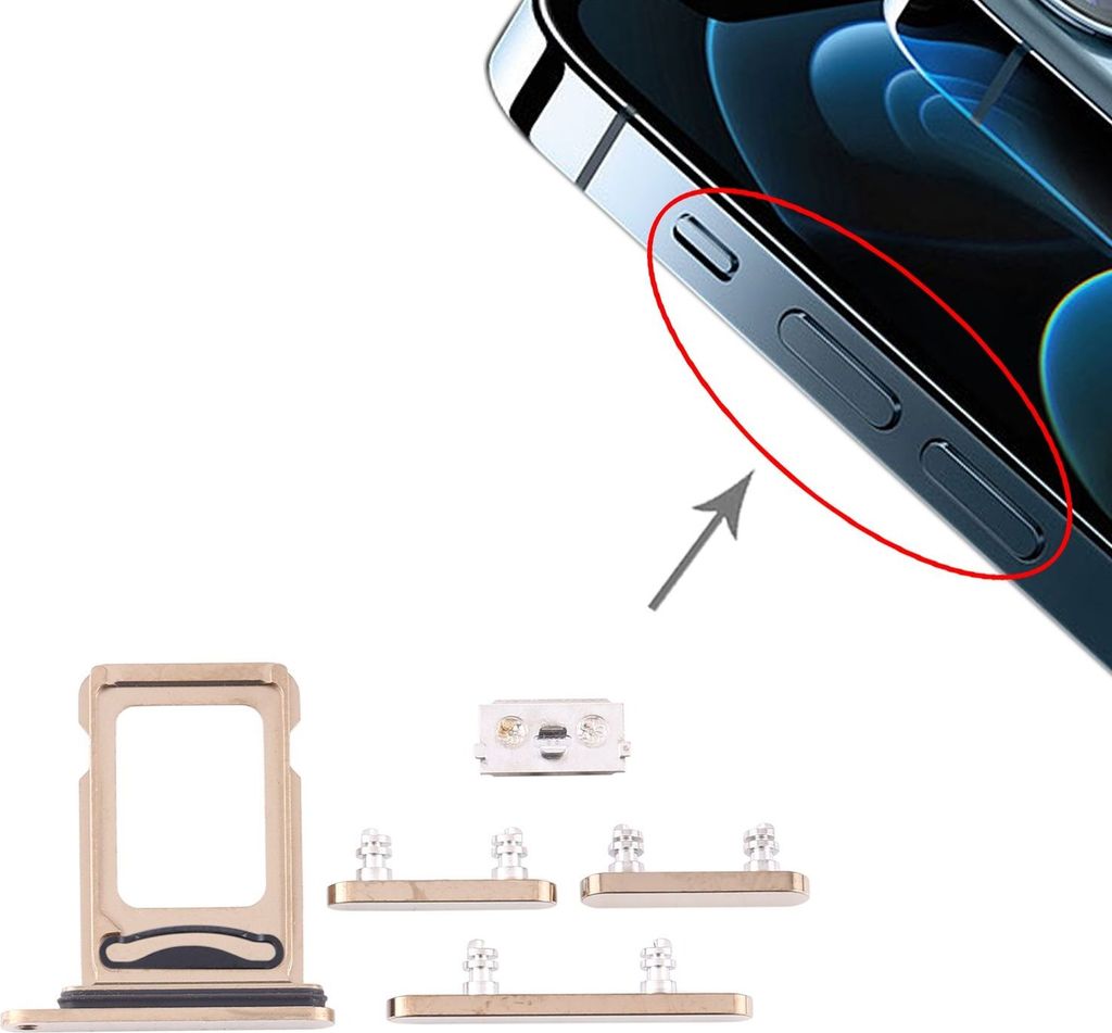 Dual Sim Karten Halter und Power/Lautstärke Button Apple iPhone 12 Pro Max Gold