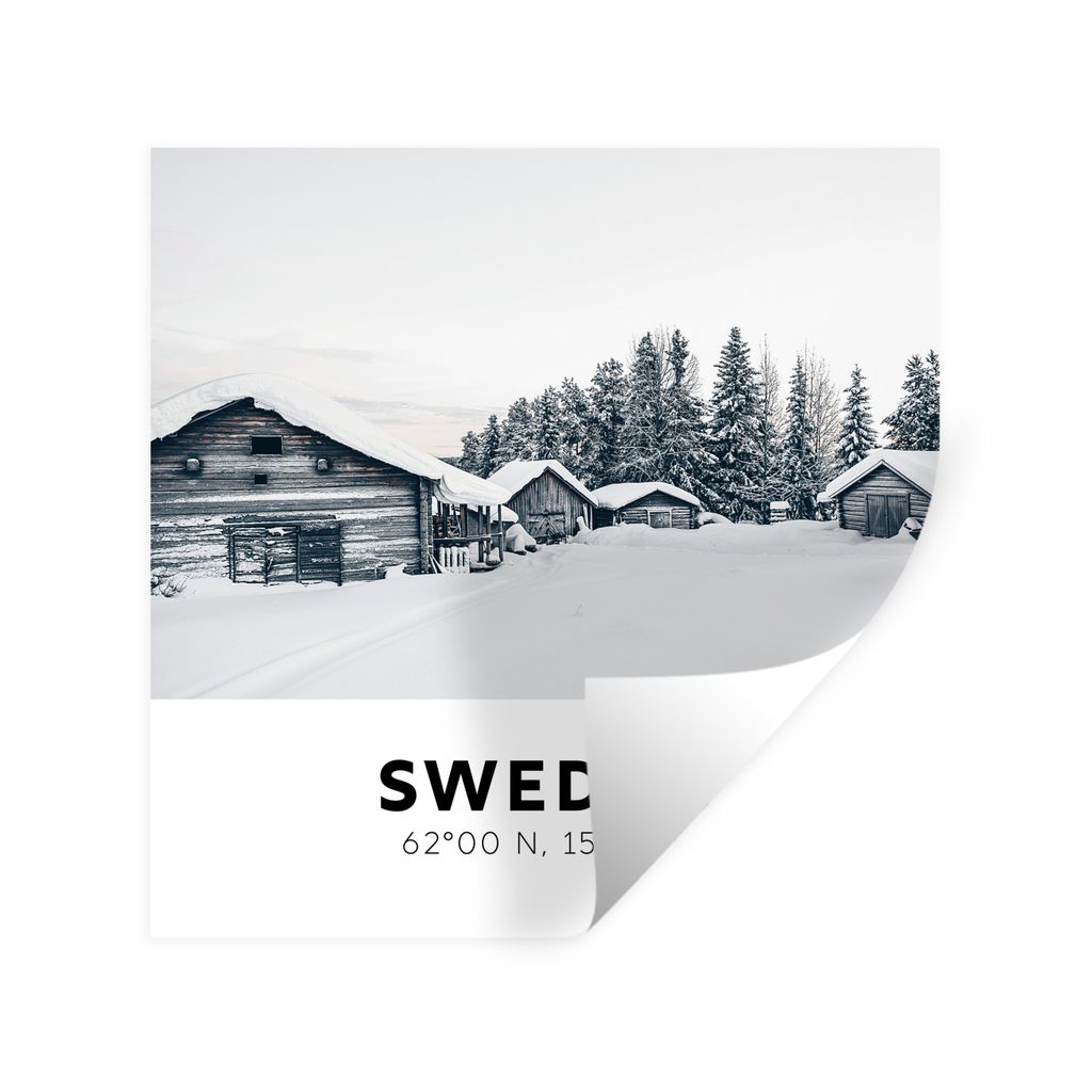 MuchoWow Wandtattoo Wandsticker Wandaufkleber Schweden - Skandinavien - Schnee - Winter 50x50 cm Selbstklebend und Repositionierbar - Selbstklebe...