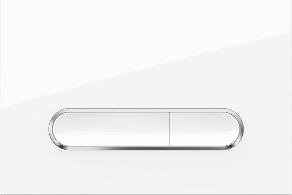 Drückerplatte Weiß Glanz mit Chrom Umrandung Kompatibel zu Geberit Duofix Sigma / DELTA 2 Mengenspülung