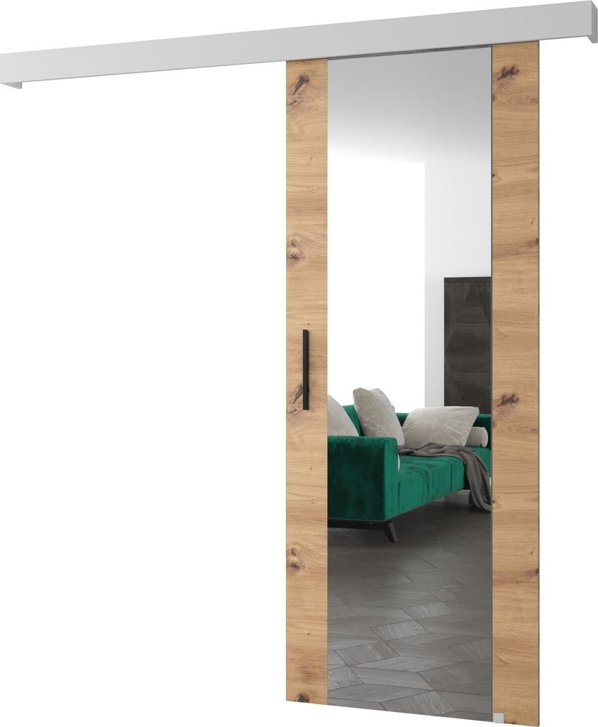 MEBLE KRYSPOL Schiebetürsystem SALWADOR 2 mit Schienenabdeckung und Spiegel, Einbautüren, 90x204cm, Artisan