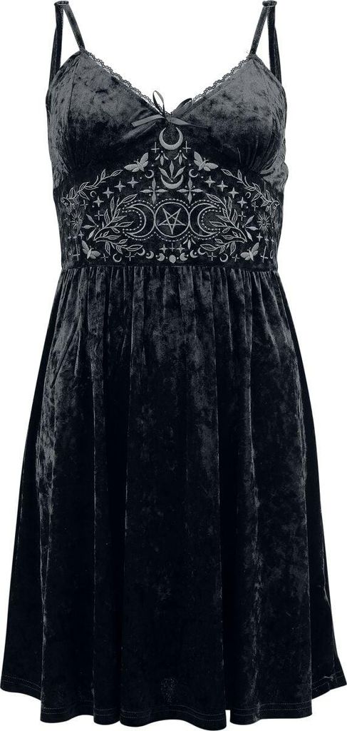 Gothicana by EMP Damen schwarzes kurzes Kleid mit aufgesticktem Motiv im Brustbereich L