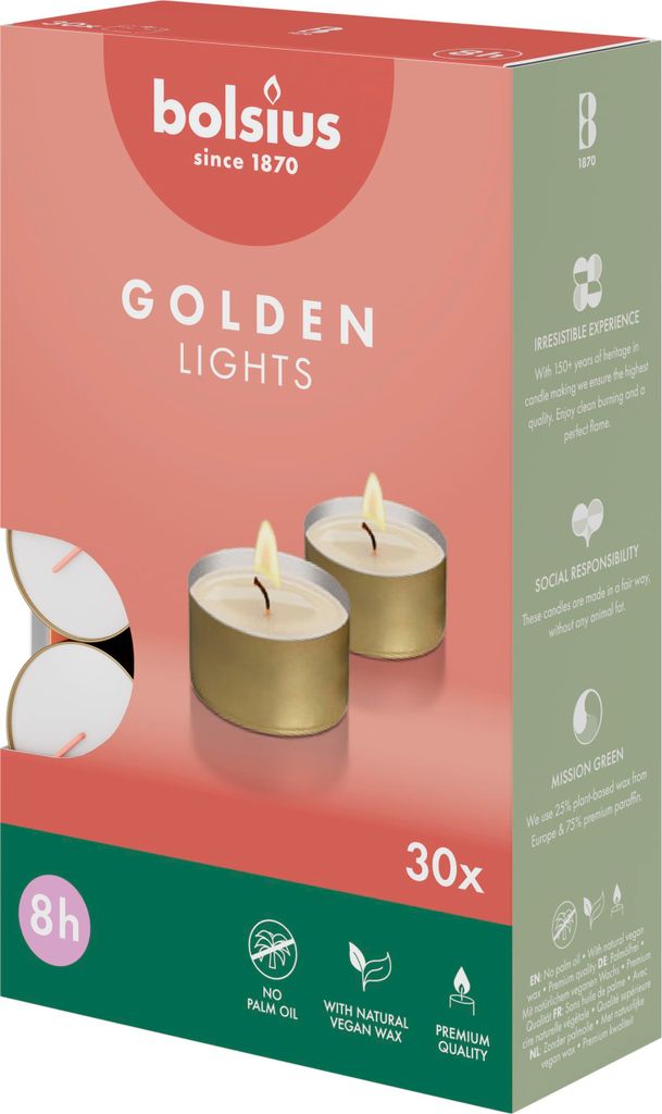 Bolsius Teelichter mit goldenem Becher - 30 Stk. - 8 Produktbild 