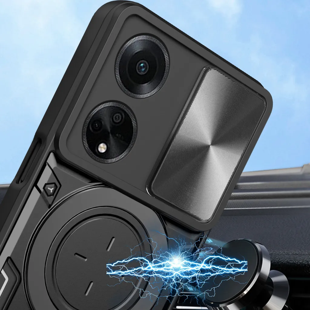 Custodia per Oppo F23 / A1 / A98 5G custodia resistente a doppio strato con copertura della fotocamera e supporto circolare ad anello Viola - 3