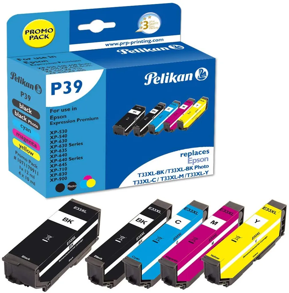 Lot de 5 Cartouches d'Encre Compatibles EPSON T33XL par Pelikan 1071170911