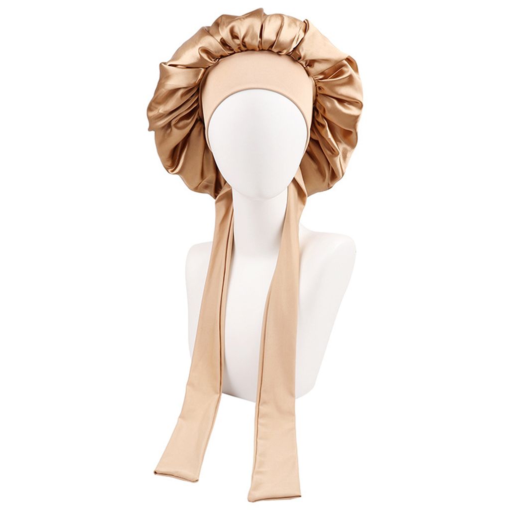 Duschhaube für Damen, Schlafhaube aus Satin, einfarbig, verstellbar, mit Schnürung und Schleife, wasserdicht, hohe Dichte, Damenzöpfe, lockige N...