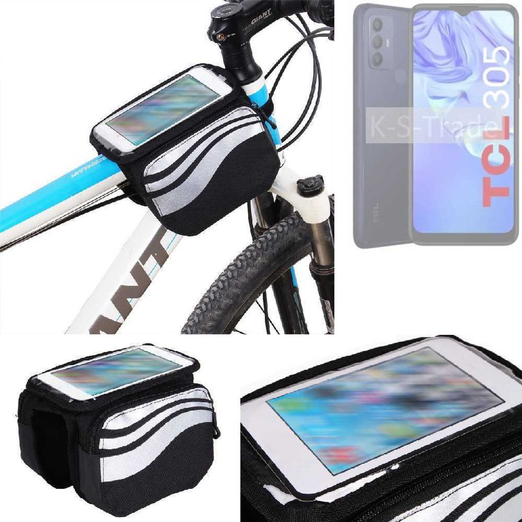K-S-Trade Rahmentasche Fahrrad-Halterung kompatibel mit TCL 305 Rahmenhalterung Fahrrad Handyhalterung Fahrradtasche Handy Smartphone Halterung Bike