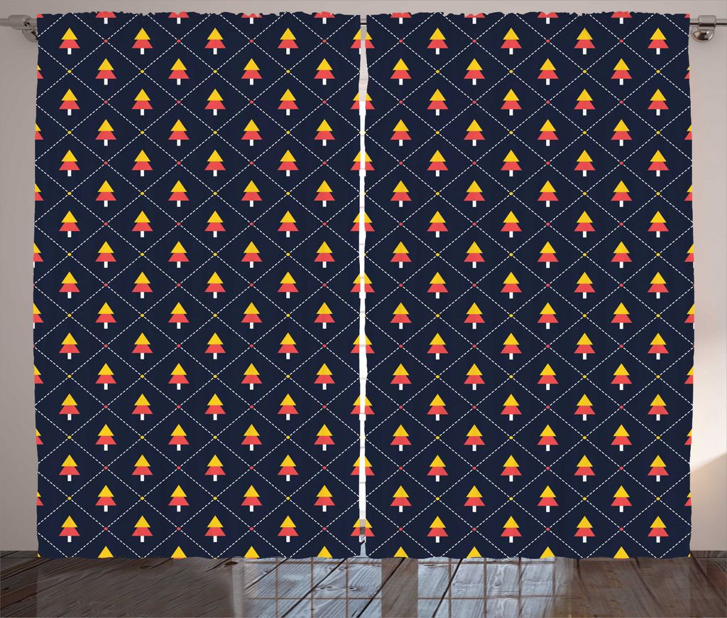 ABAKUHAUS Weihnachten Rustikaler Gardine, Kiefer Checkered, Schlafzimmer Kräuselband Vorhang mit Schlaufen und Haken, 280 x 245 cm, Mehrfarbig