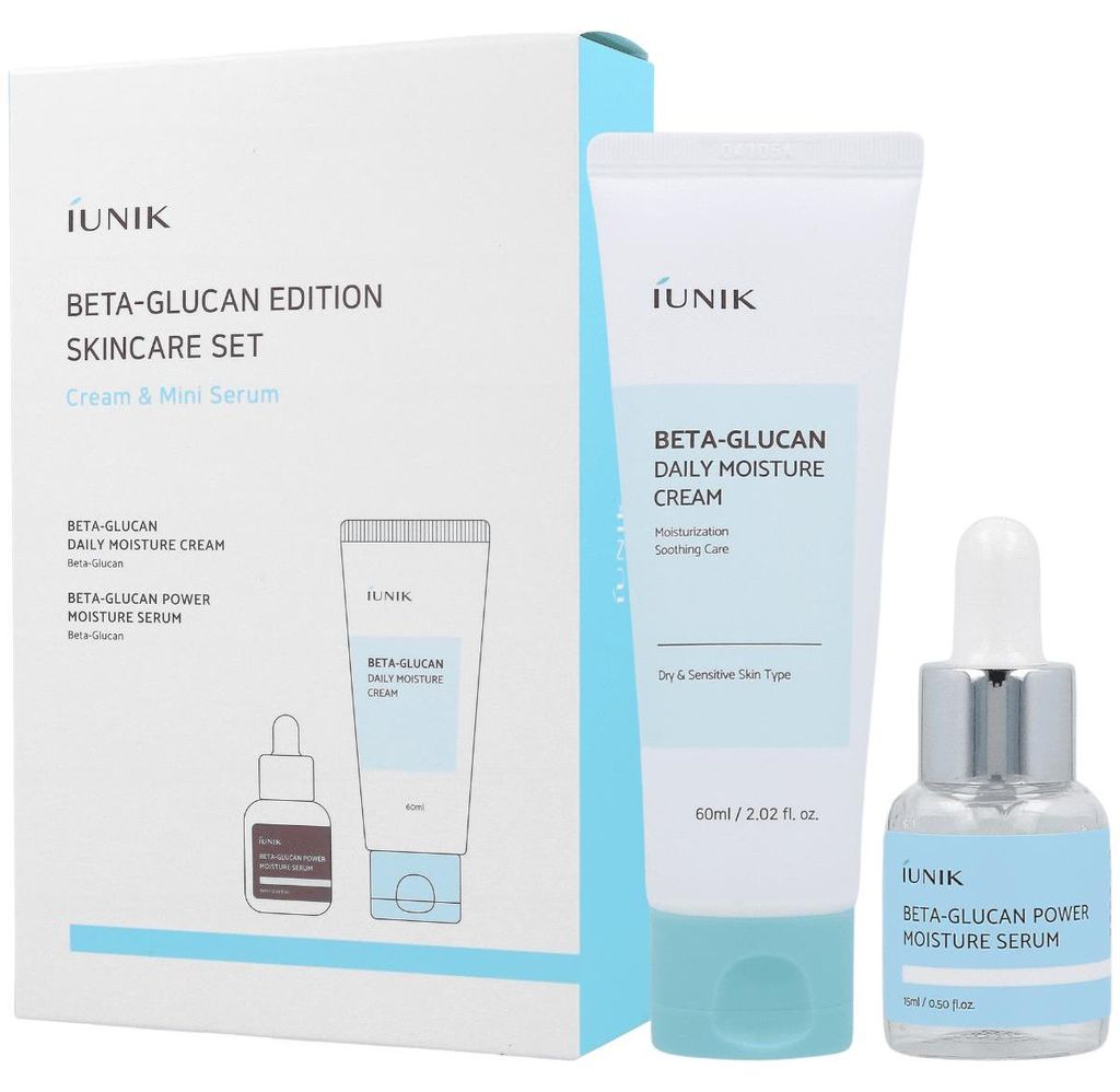 IUNIK SET Beta Glucan Edition ( Creme 60ml + Serum 15ml) - Regenerierendes und feuchtigkeitsspendendes Gesichtsset