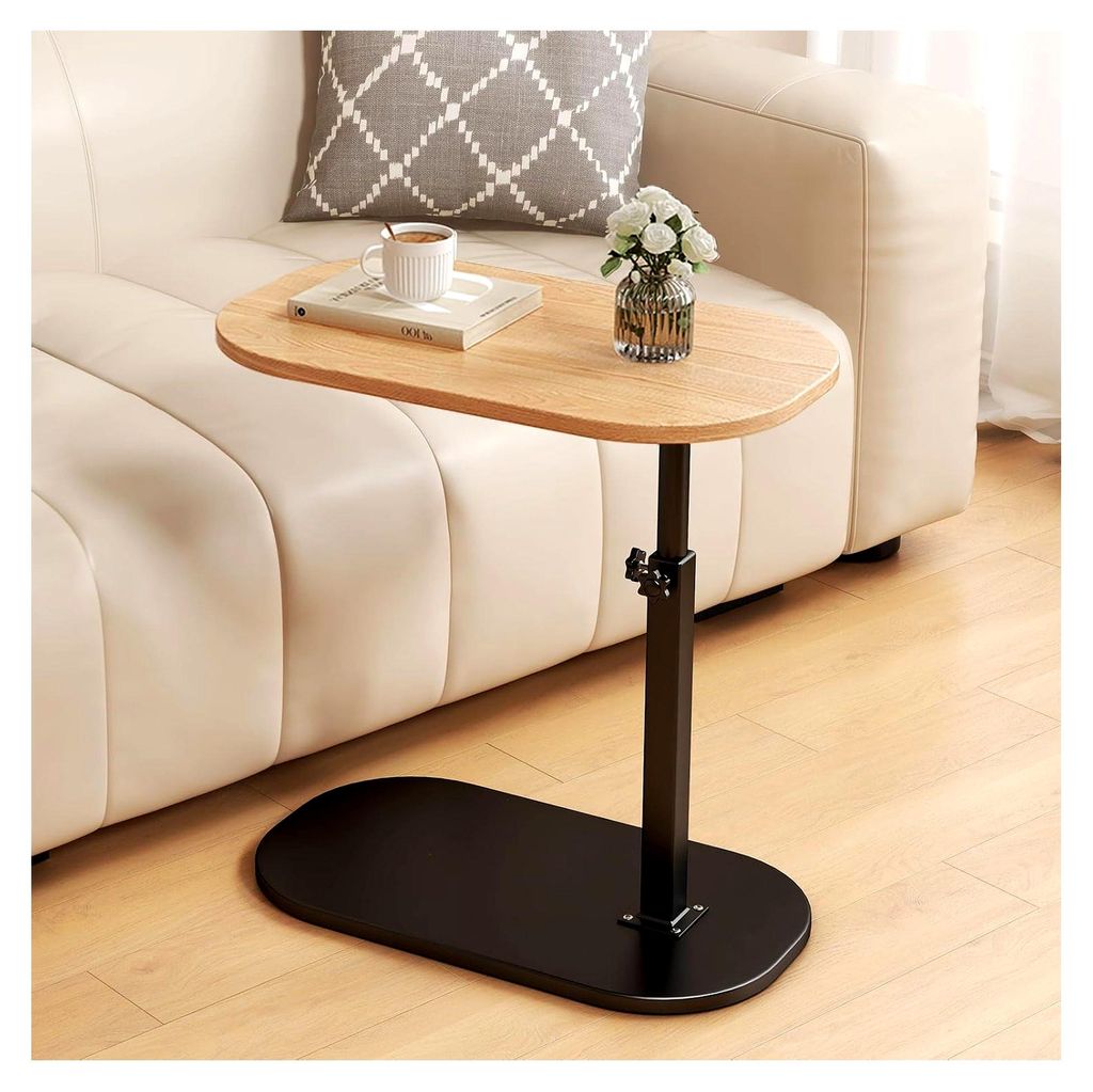 C-förmiger Beistelltisch, höhenverstellbar und 360° drehbar, Laptopständer für Sofa oder Bett, Holz, kleiner Couchtisch für Wohnzimmer, Balko...