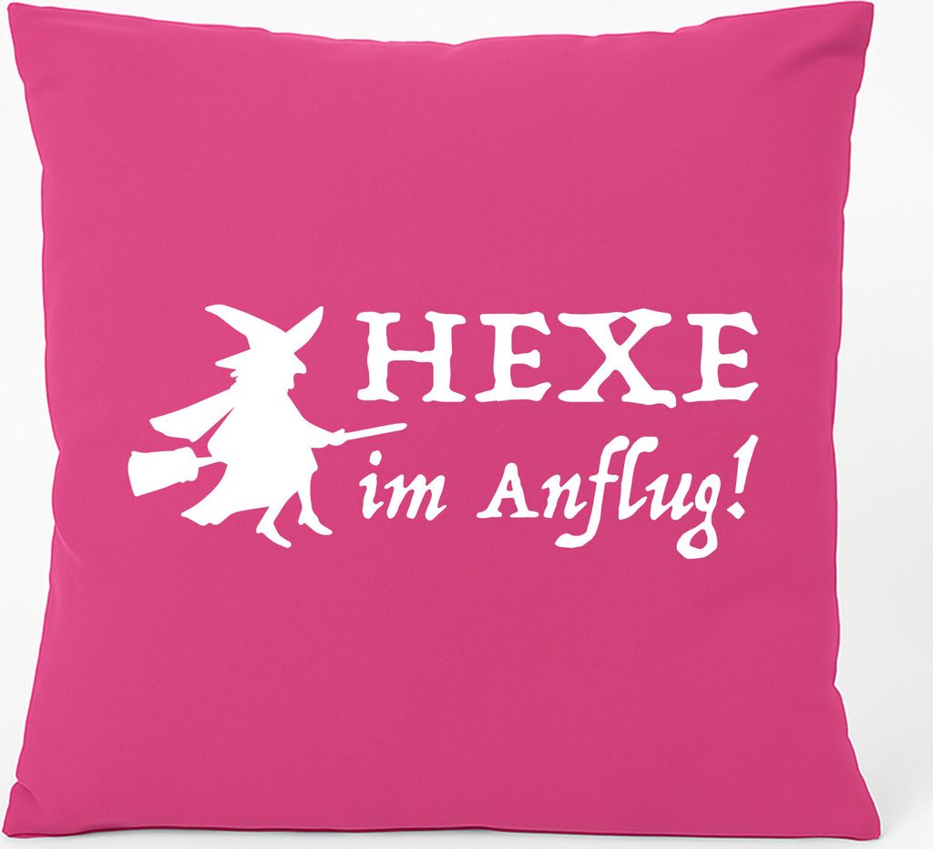 Huuraa Kissen Hexe im Anflug 40x40cm mit Füllung Fuchsia Baumwolle Dekokissen Geschenkidee