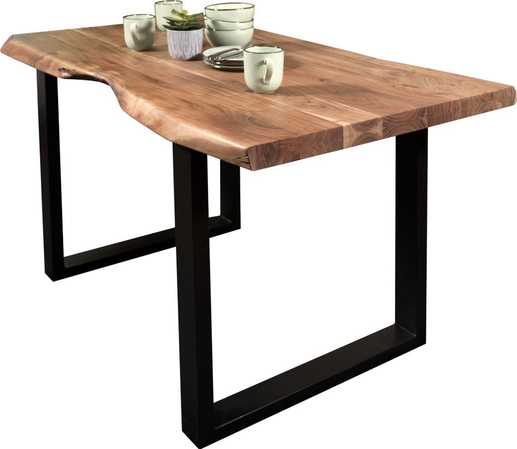 Esstisch Baumkante massiv Akazie Natur 160 x 85 U-Gestell schwarz CALI