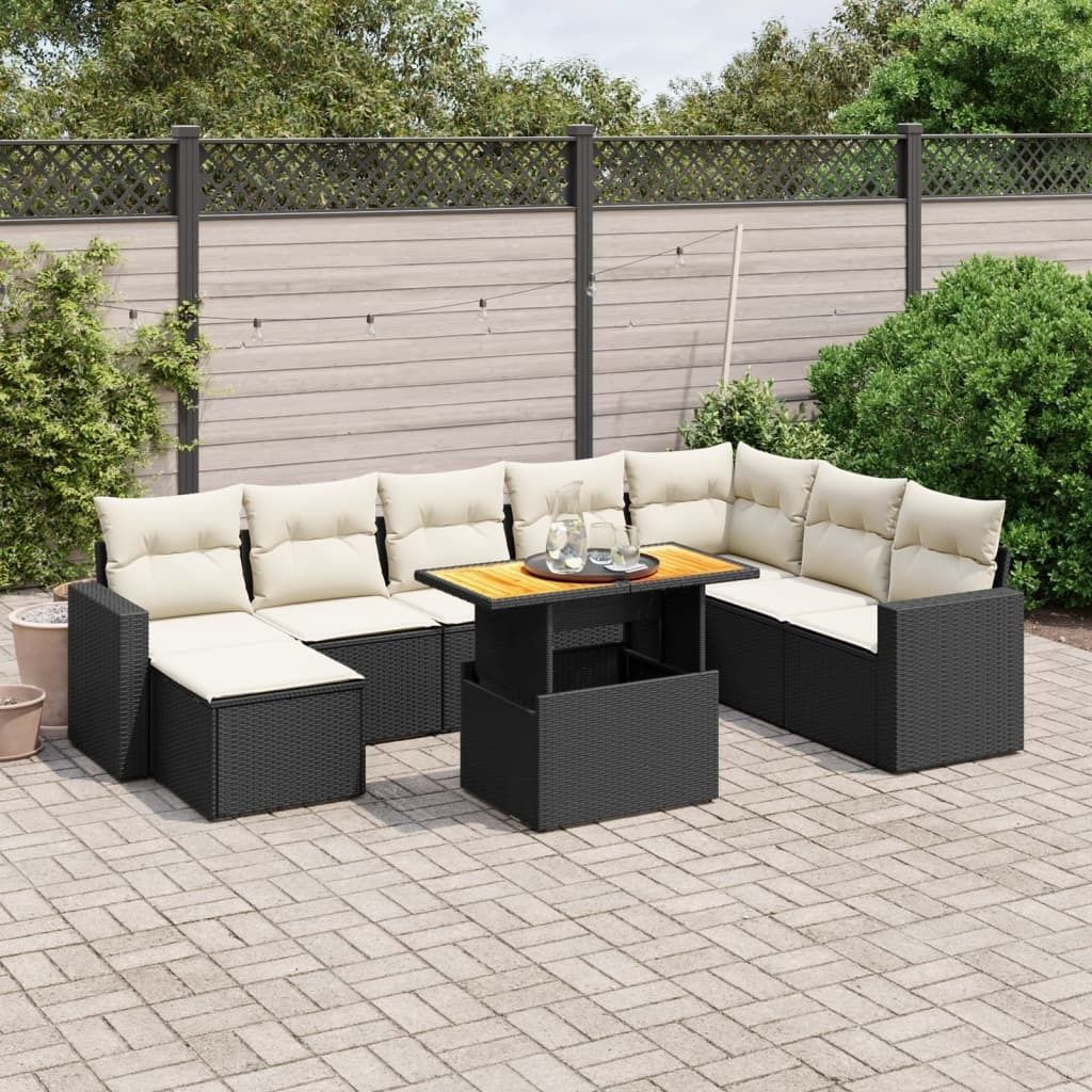 Design 9-tlg. Garten-Sofagarnitur mit Kissen Schwarz Poly Rattan, Gartenmöbel-Sets 2024 Neu