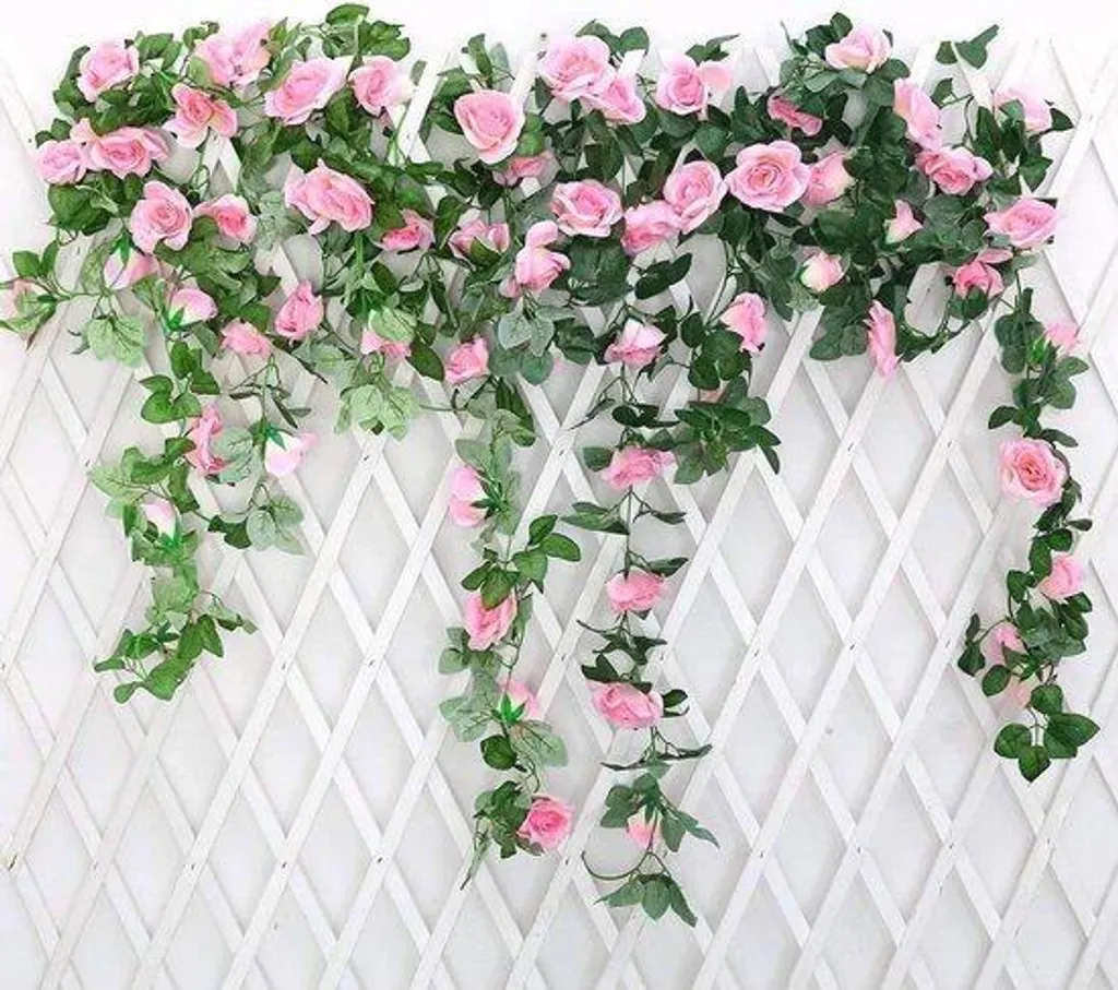 Guirlande de roses artificielles sans arrosage 220 cm rose lot de 2