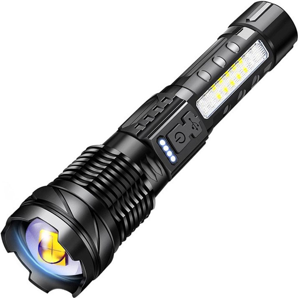 30 W starke Taschenlampe mit hoher Lumenzahl, 7 Leuchtmodi, über USB wiederaufladbar, weißer Laser, wasserdicht