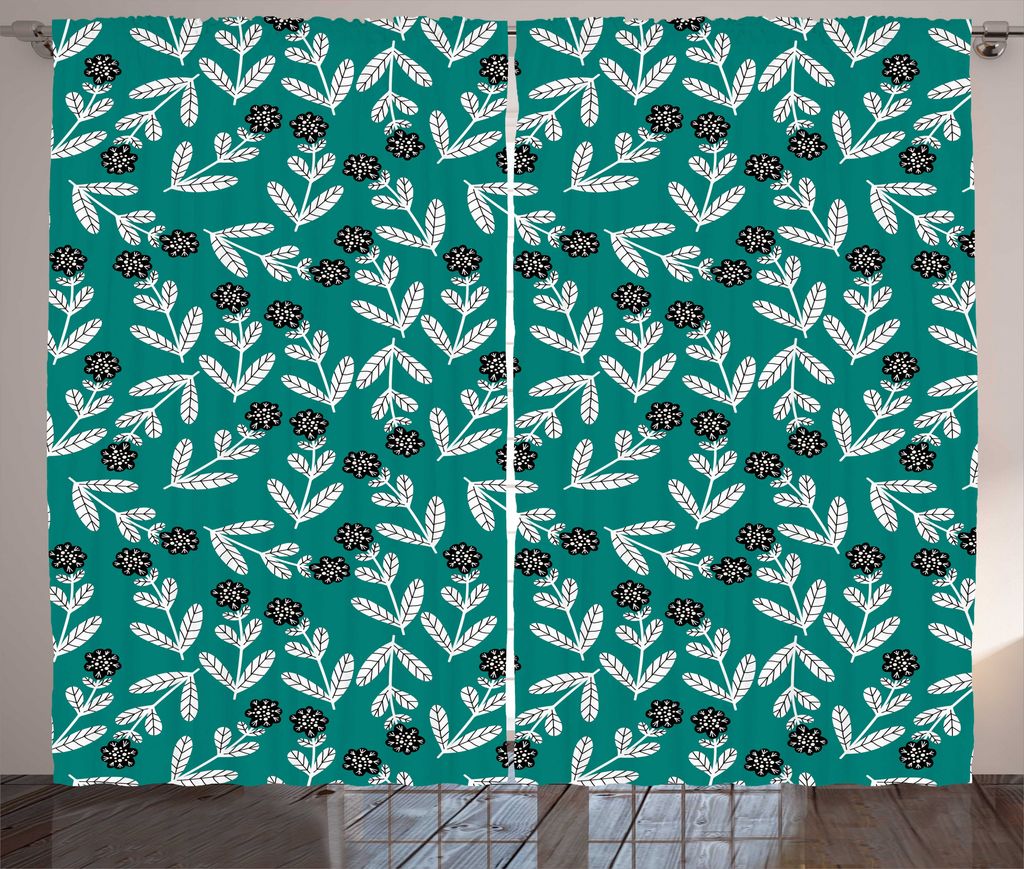 ABAKUHAUS Blumen Rustikaler Gardine, Abstrakt Surreal Blumen, Schlafzimmer Kräuselband Vorhang mit Schlaufen und Haken, 280 x 225 cm, Teal weiß K...