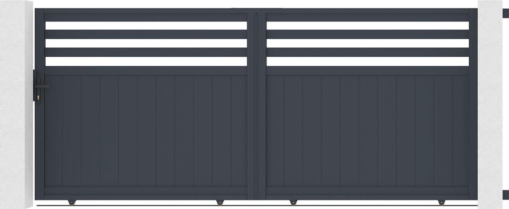 Schiebetor 3,7m NEVIS H.160cm + 2 Pfosten H.190cm aluminium grau