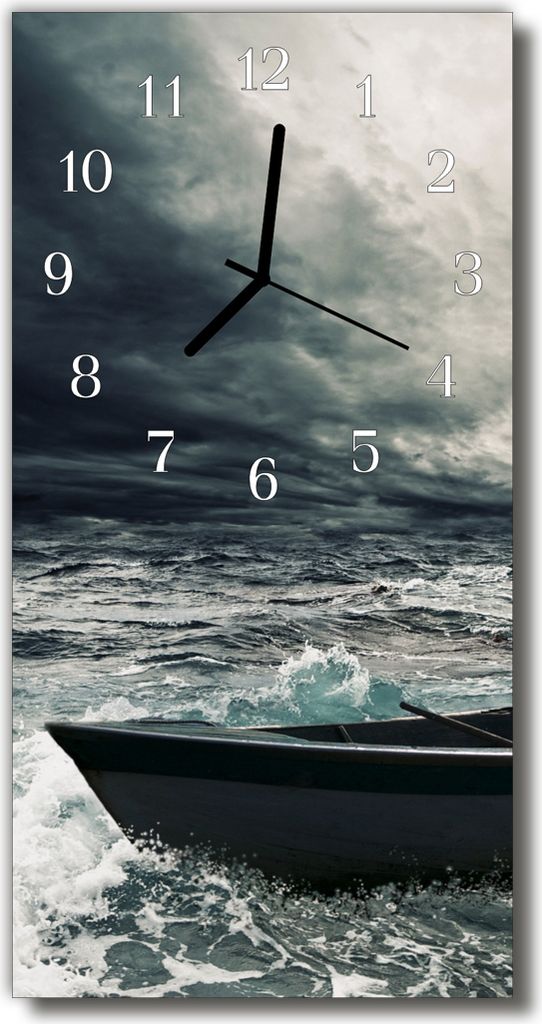 Tulup Glasuhr Wanduhr Küchenuhr Echt-Glas 30x60 Boot Grau
