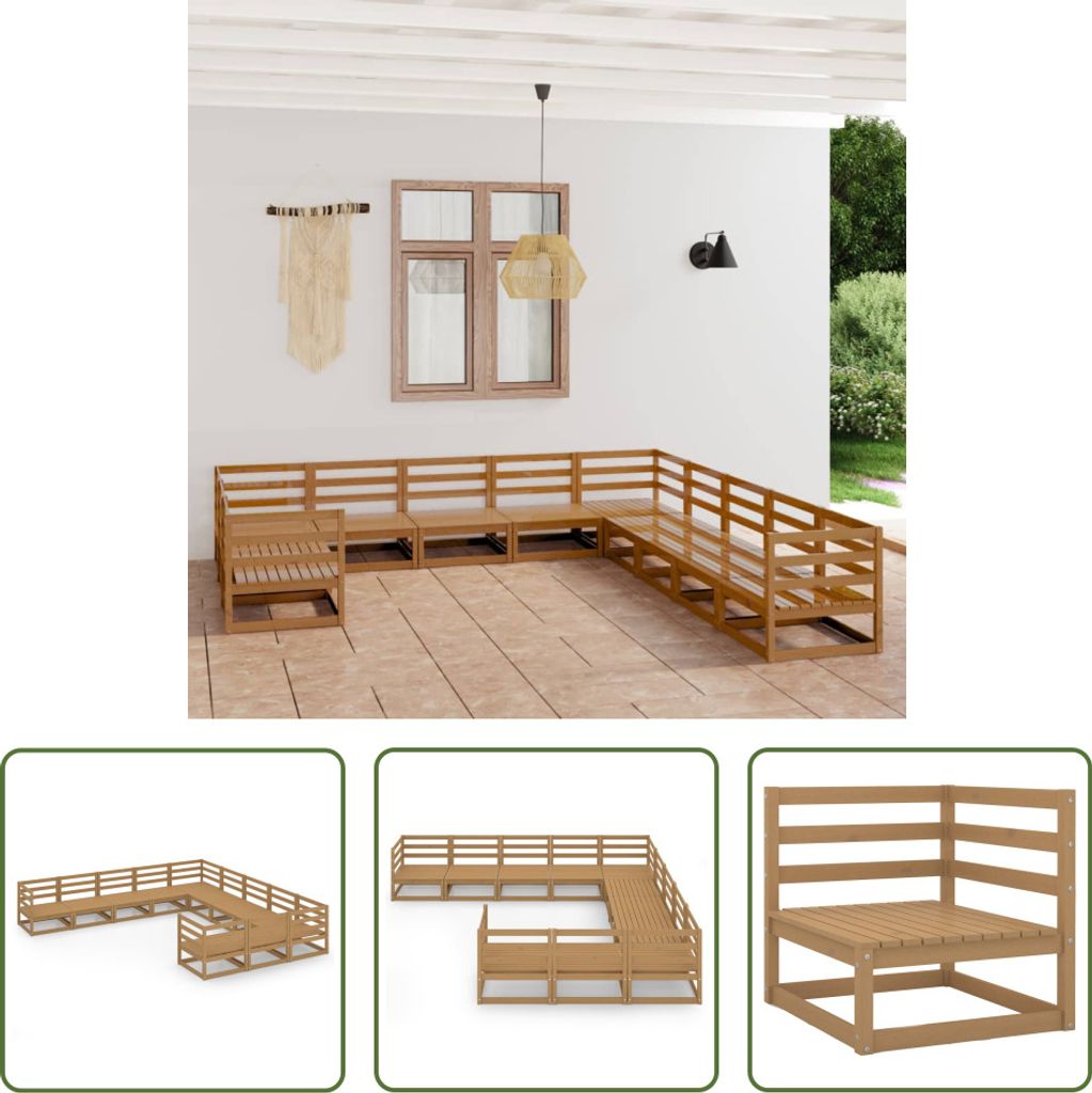 The Living Store 11-tlg. Garten-Lounge-Set Massivholz Kiefer