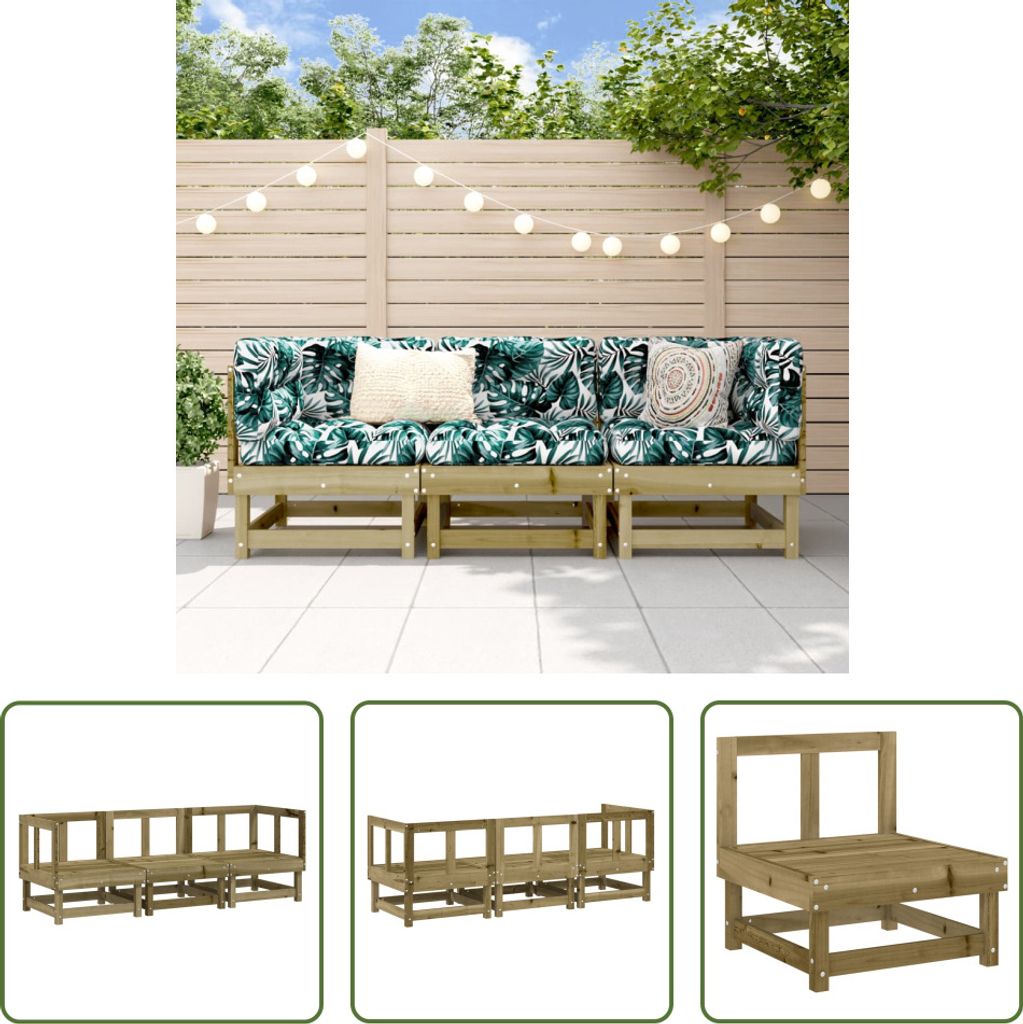 The Living Store 3-tlg. Garten-Lounge-Set Kiefernholz Imprägniert
