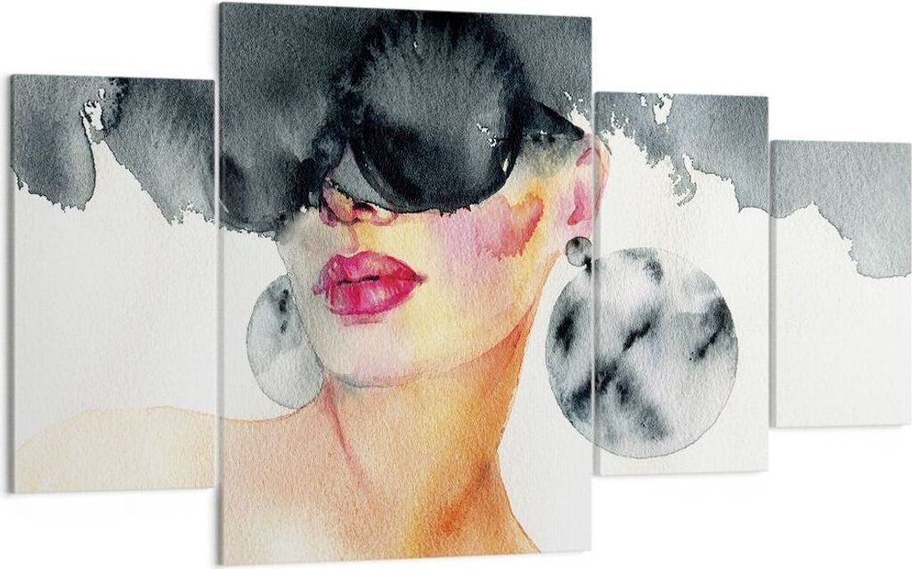 Bild auf Leinwand - Leinwandbild - 4 Teile - Aquarell Modell Brille - 160x90cm - Wand Bild - Wanddeko - Wandbilder - Leinwanddruck - Bilder - Wandd...