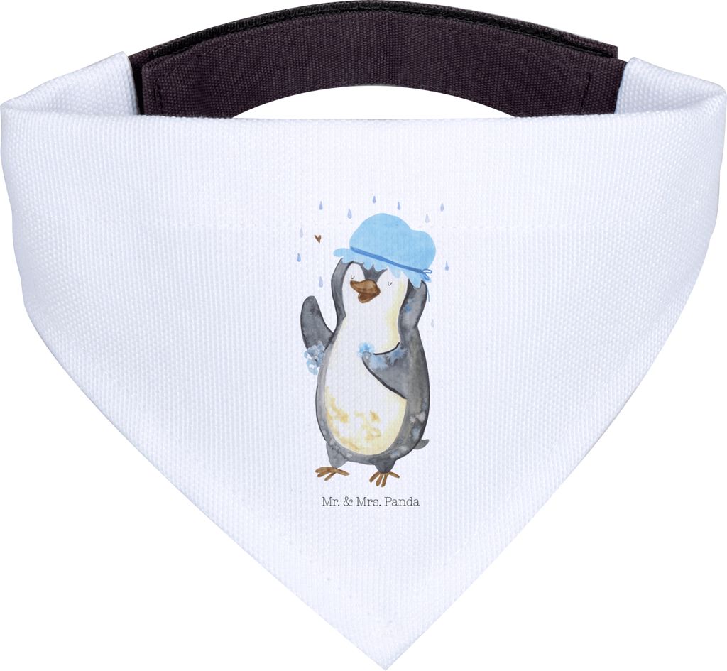 Mr. & Mrs. Panda Dreieckstuch Pinguin Duschen - Weiß - Geschenk, Hundehalstuch, Duschkonzert, Halstuch Hund, für, Hunde, Baden, Bandana, Lebensmo...