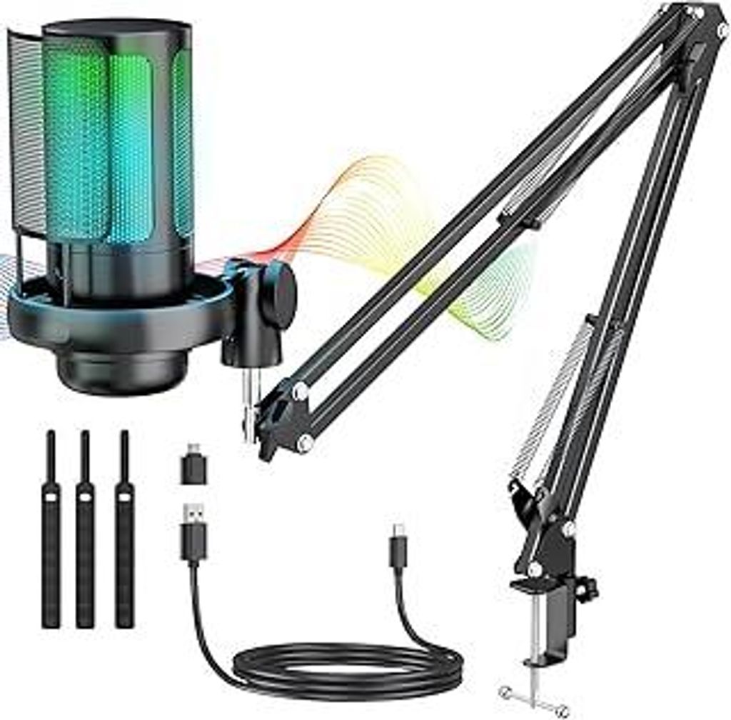 Kondensator Microphone Kit Professional, 192kHZ/24 USB Gaming Mikrofon PC Streaming Podcast USB Mikrofon Popschutz, für Gaming/Studio/Youtuber Kar...