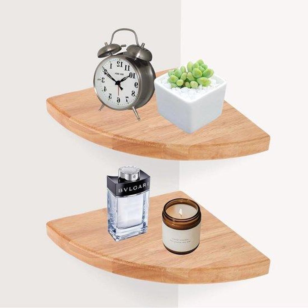 Massivholz-Hänge-Eckplatten 18 cm - Set aus 2 - inkl. Schrauben - für Schlafzimmer und Wohnzimmer - Küchenregal - Dampfschutzplatten