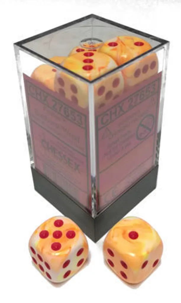 Bloc de 12 dés Chessex 16mm D6 Sunburst Festif Rouge - Jeux de Rôle