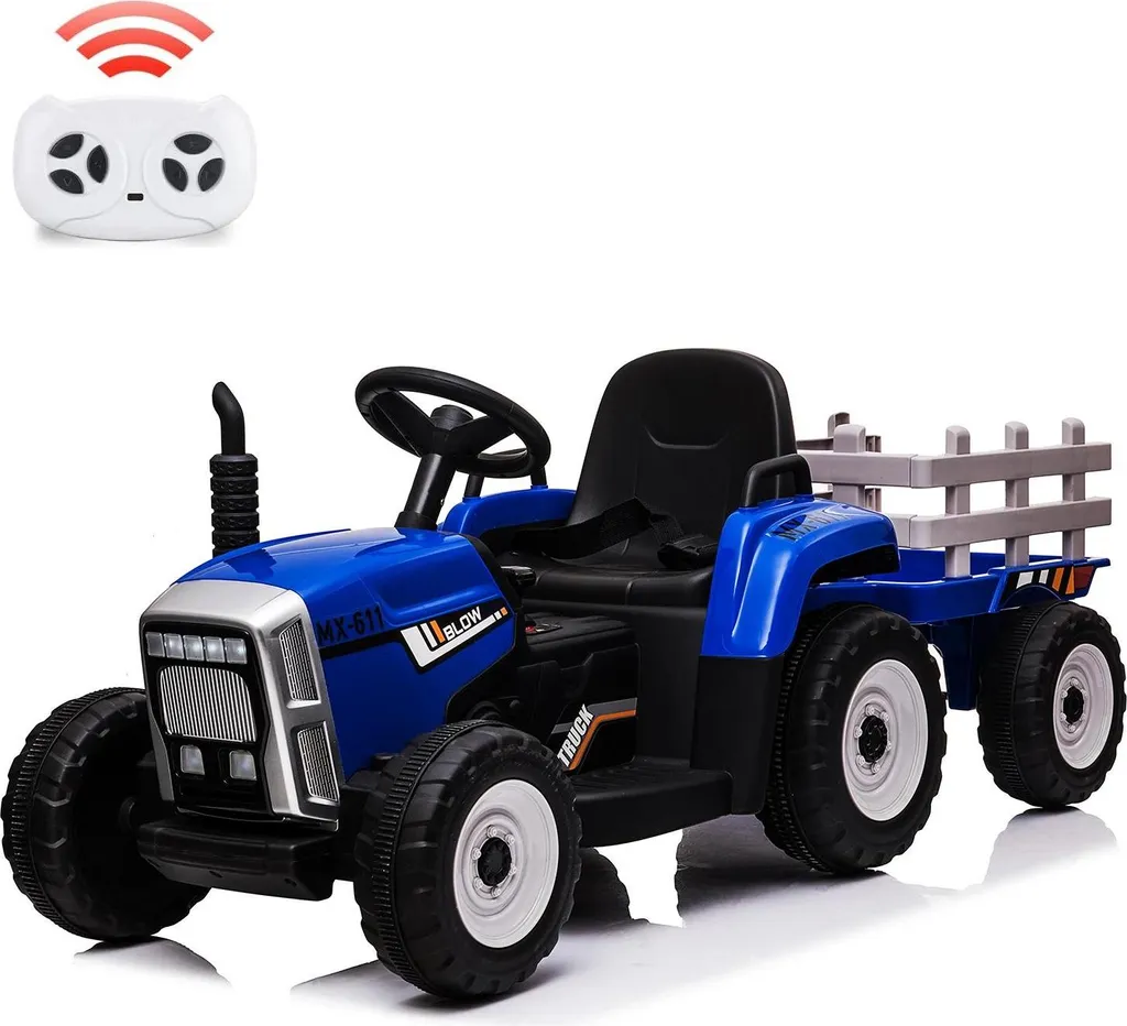 Tracteur enfant 12V bleu - 7 phares LED - Télécommande et musique MP3