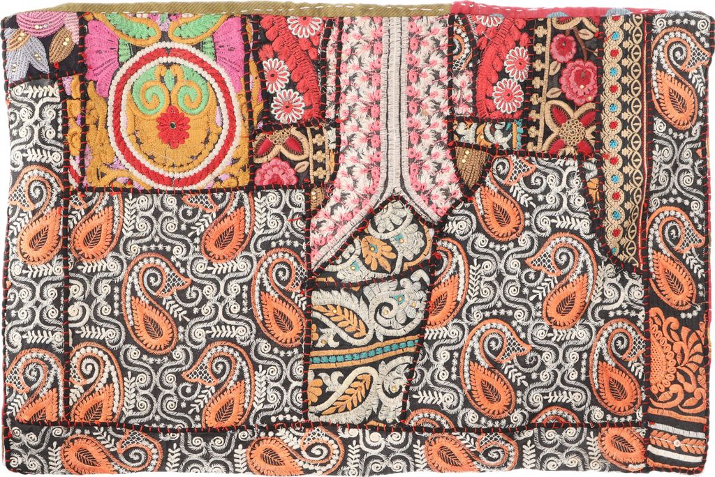 Patchwork Kissenhülle 60x40 cm, Dekokissen Bezug aus Rajasthan, Einzelstück - Muster 24, Mehrfarbig, Baumwolle, Zierkissen, Dekokissen, Sofakissen