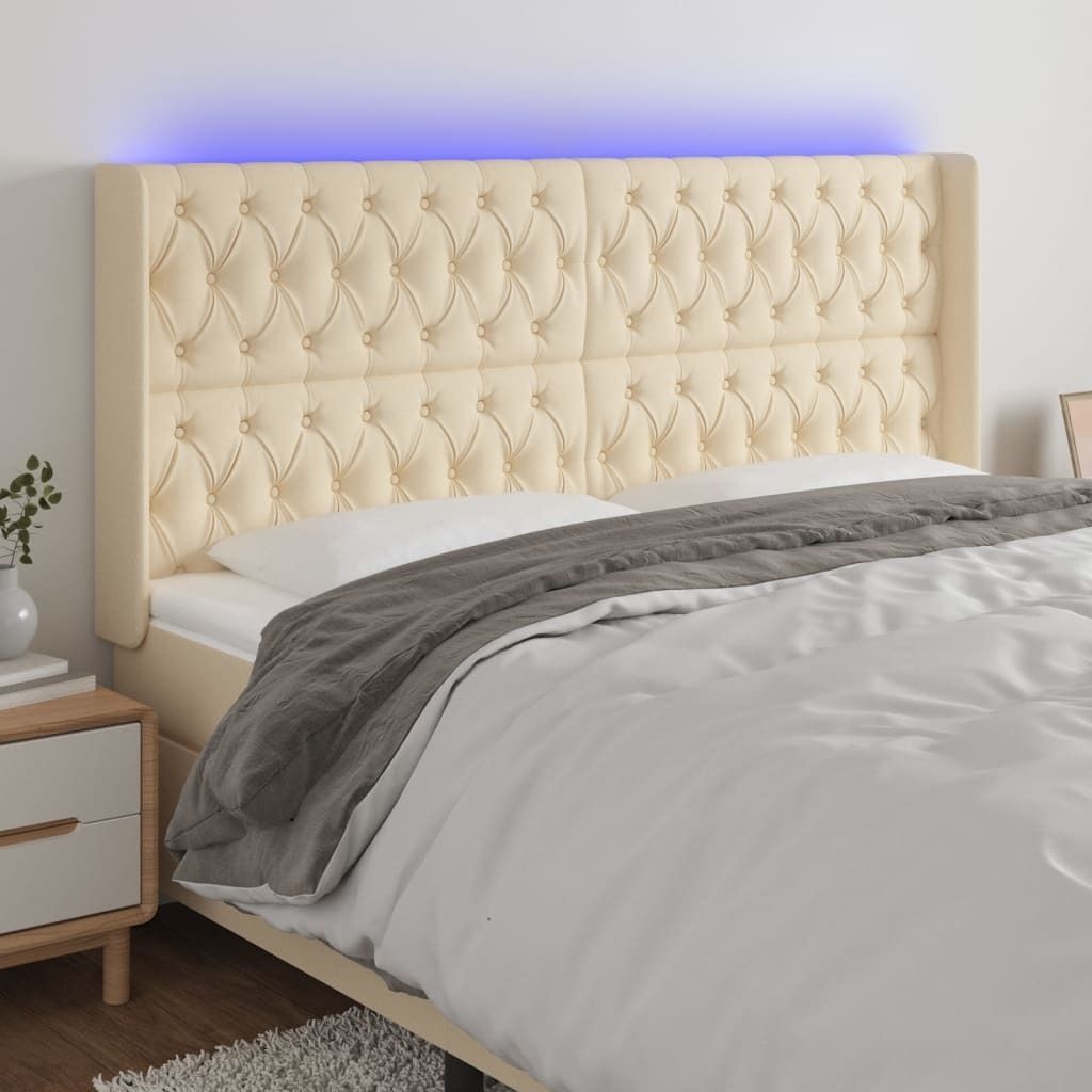 vidaXL LED Kopfteil Creme 183x16x118/128 cm Stoff - LED Kopfteil - LED Kopfteile - Kopfteil - Bett-Kopfteil