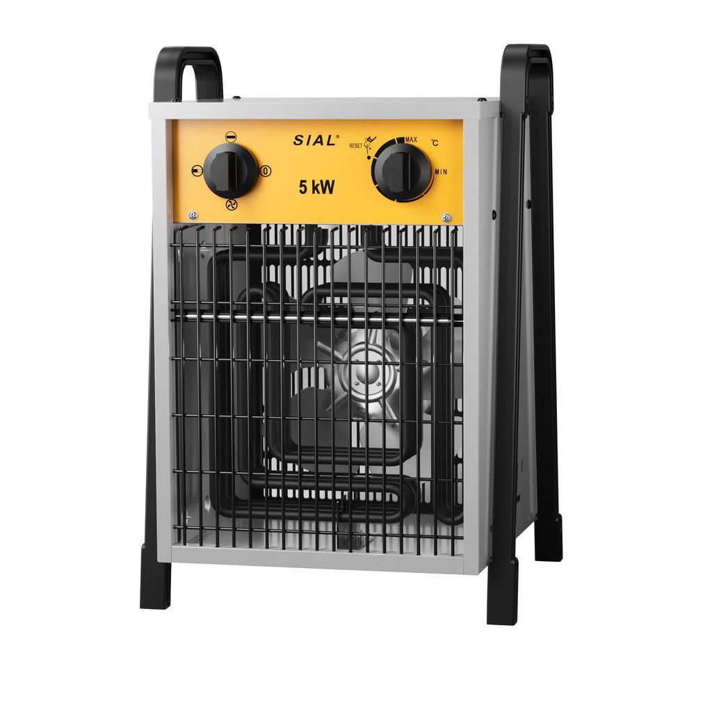 SIAL Elektro-Heizlüftung 5000 W | Baustellen-Lüftungsradiator | 45 m² | Luftheizgerät mit Thermostat | Silber | Für Garage, Keller, Atelier