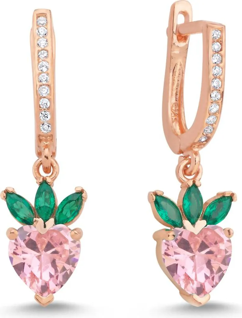 Cadeau idéal : boucles d'oreilles fraise argent 925 et pierre rose tendre