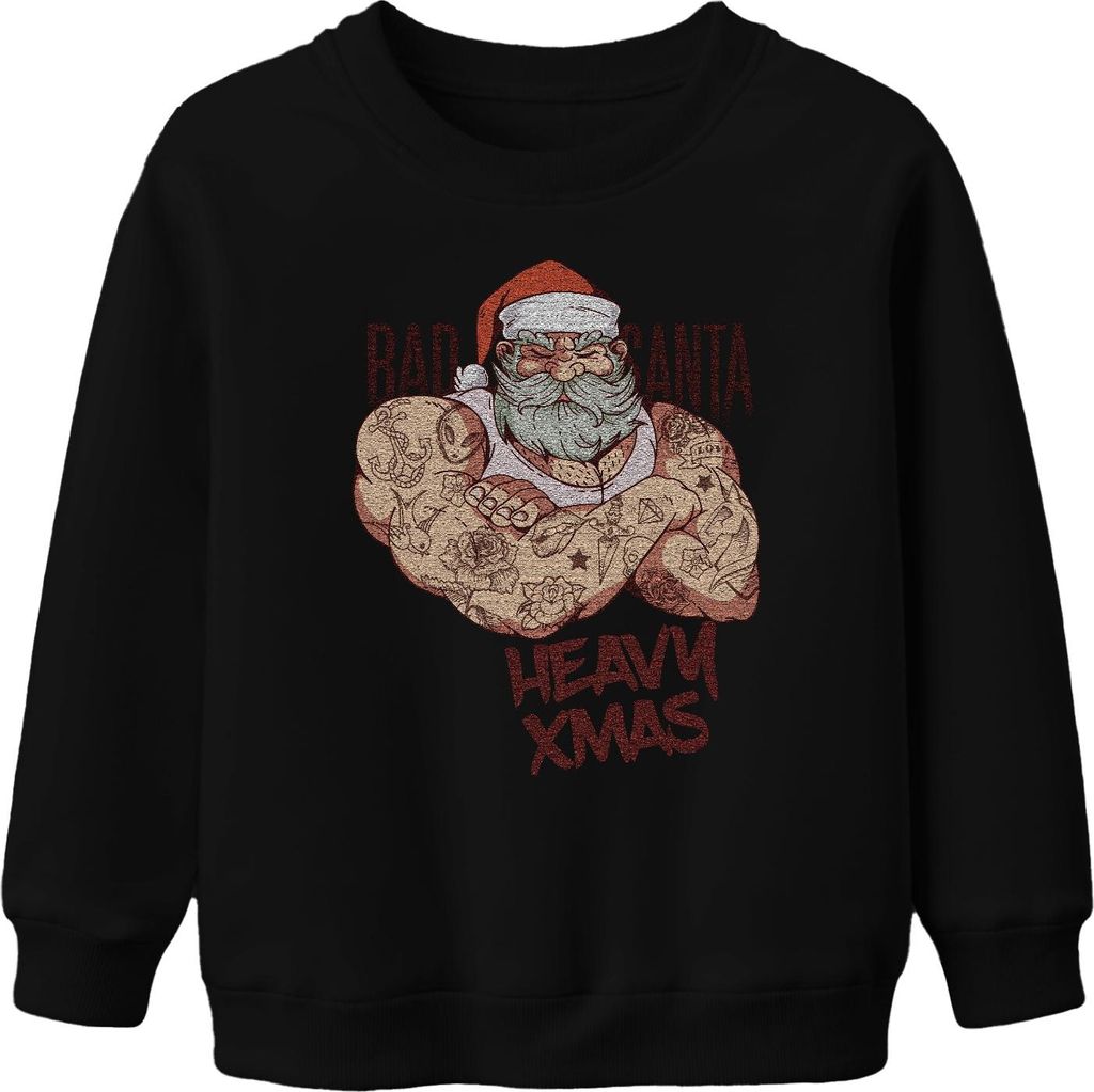 Heavy XMas Fitness Weihnachtsmann Gym Santa - Weihnachten Weihnachtsgeschenk Uni Kinder Weihnachtspullover, Schwarz, 104