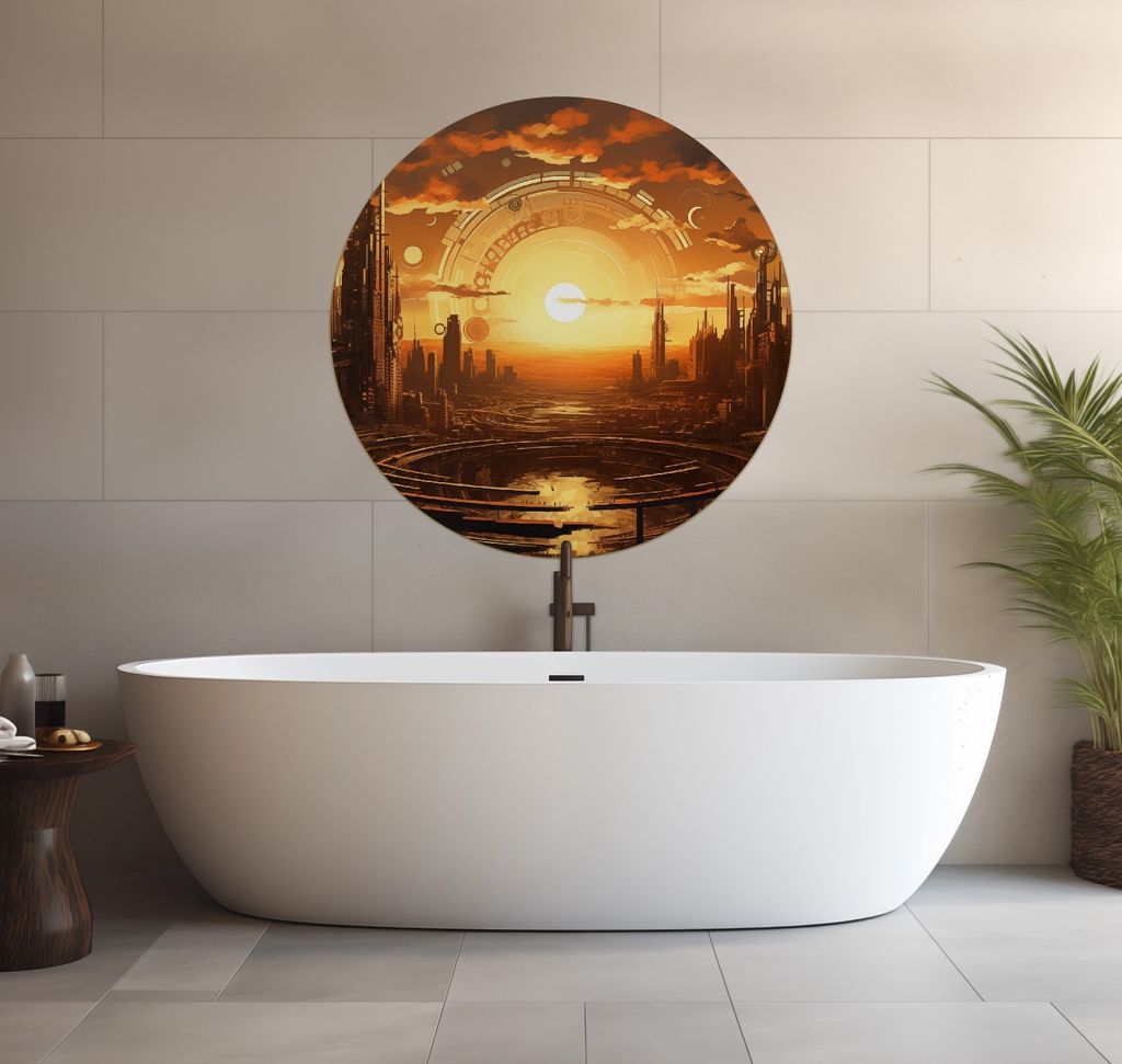 Wallario wasserfestes Poster selbstklebend 90 x 90 cm, Sonnenportal in die Zukunft, Badezimmerposter Spritzschutz mit Hochglanzoberfläche in Glaso...